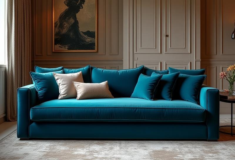 Bespoke velvet sofa in a elegant living room setting.