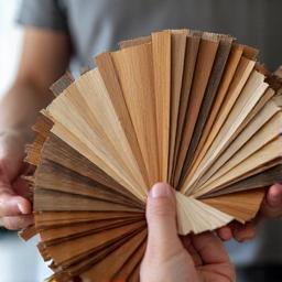Selecting wood samples for a custom furniture piece.